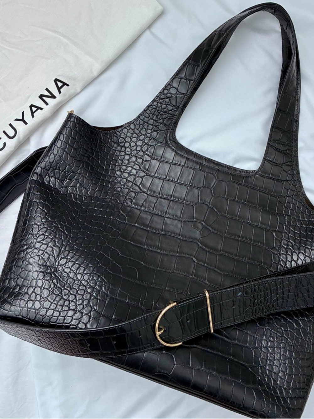 Cuyana System Tote 16-inch (Croco) with strap & laptop sleeve